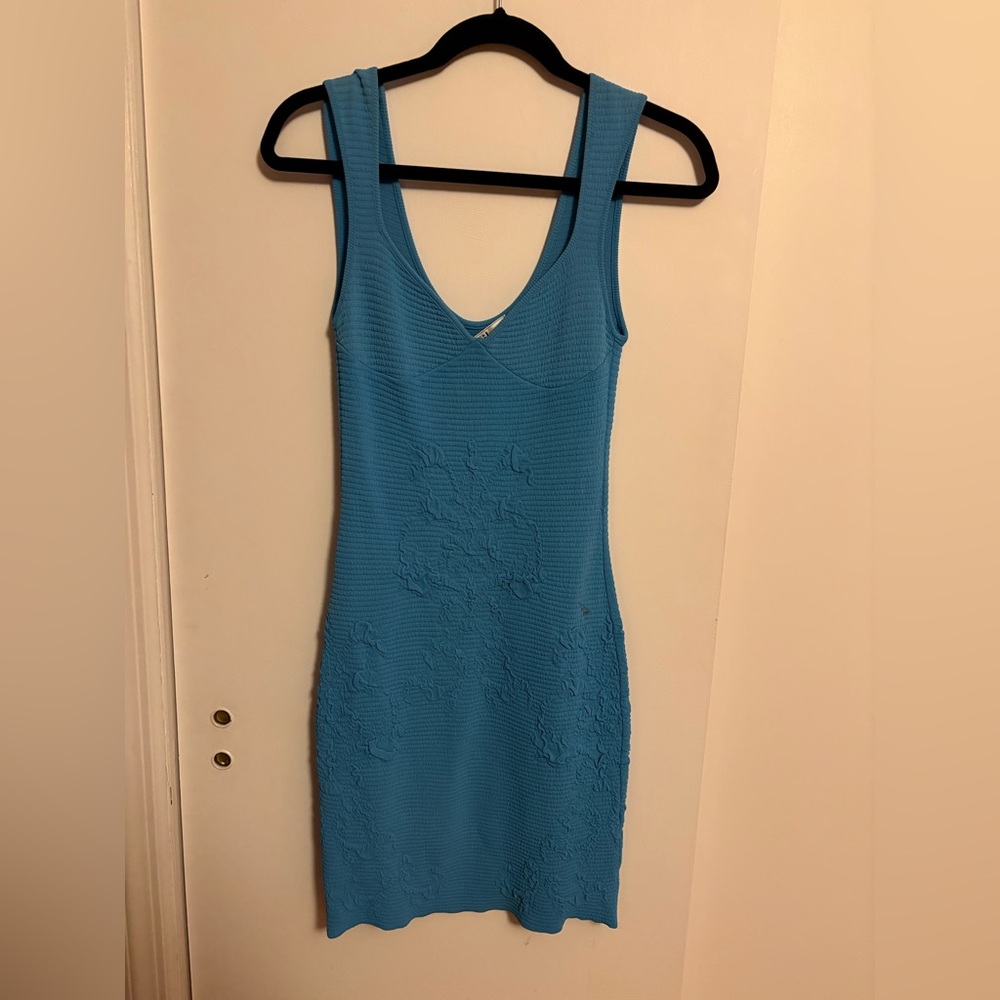 Blue Ribbed Bodycon Sleeveless Dress